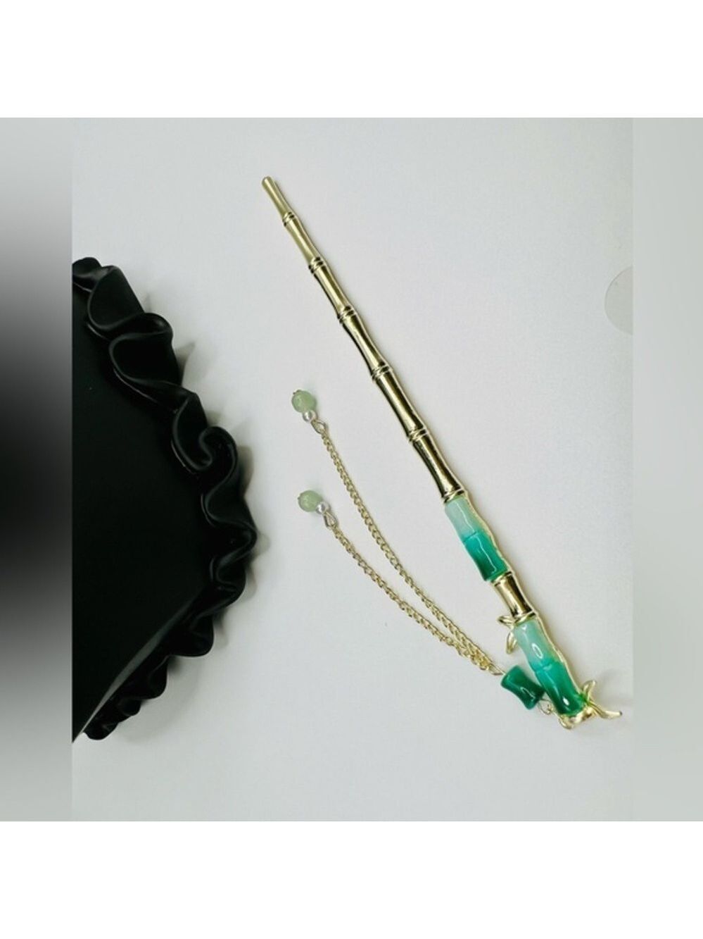 Gold and Green Bamboo Hair Pin